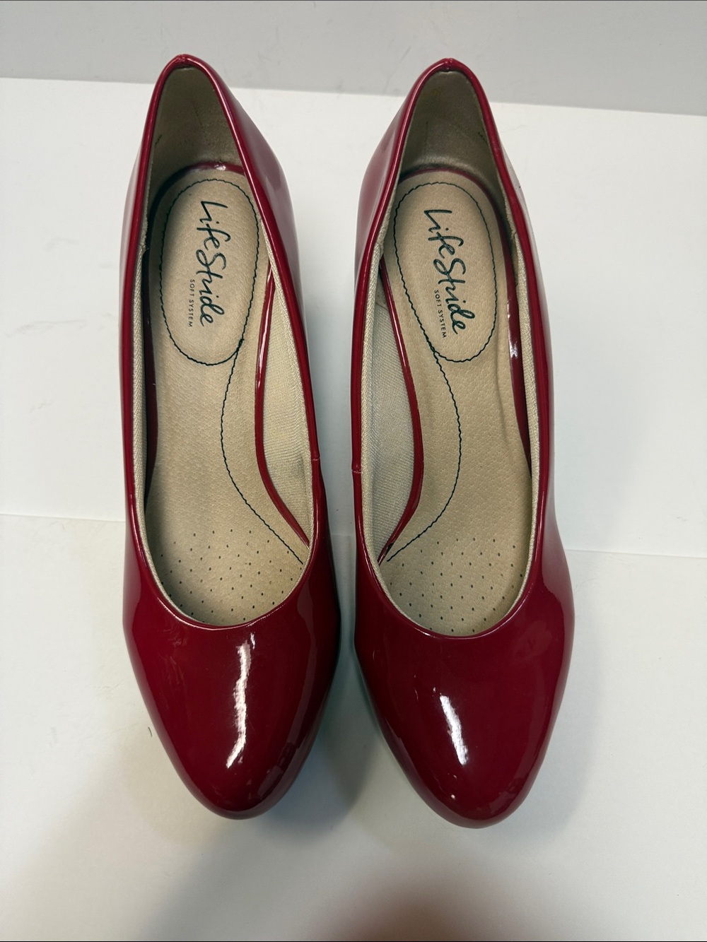 Life Stride Red Patent Round-Toe Heels